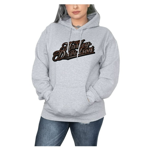 Harley-Davidson Women's Fancy Script Poly-Blend Pullover Hoodie - Gray (XL), Harley Davidson