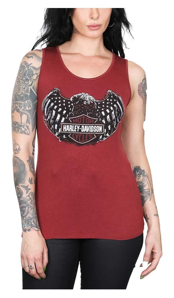 Harley-Davidson Women's Sleeveless Tank Top - Olive Green, Curved Hem, Soft Blend Fabric