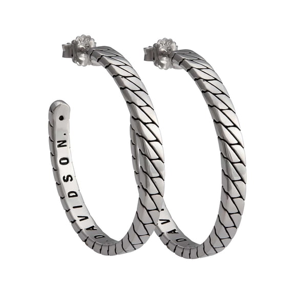 Harley-Davidson Women's Flat Chain Large Hoop Earrings - Stainless Steel, Harley Davidson