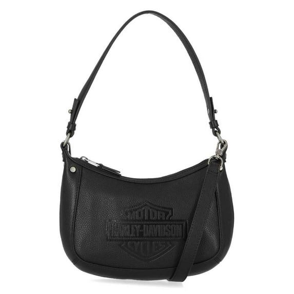 Harley-Davidson Women's Flat Studded Bar & Shield Leather Hobo Bag - Black, Harley Davidson