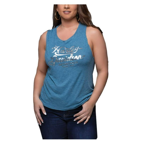 Harley-Davidson Women's Foil Elegantly Flowy Scoop Neck Muscle Tank Top (L), Harley Davidson