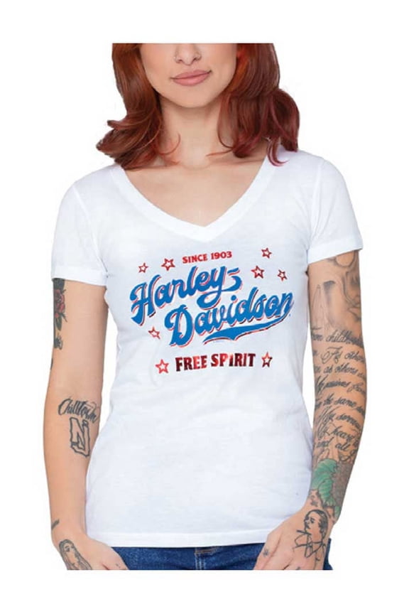 Women's Foil Print Unify Short Sleeve V-Neck Tee - White (XL), Harley Davidson