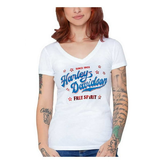 Harley-Davidson Women's Foil Print Unify Short Sleeve V-Neck Tee - White (XL), Harley Davidson