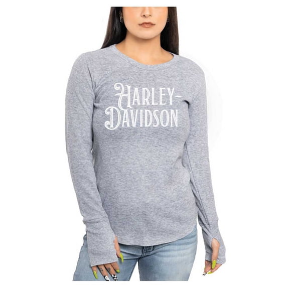 Harley-Davidson Women's Forged Decor High-Low Long Sleeve Shirt - Gray (M), Harley Davidson