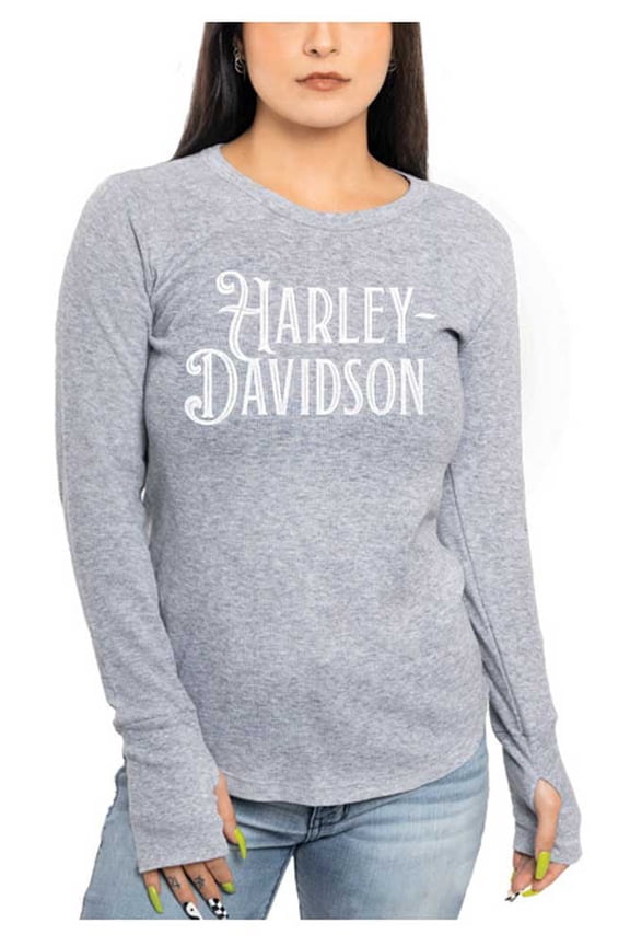 Women's Forged Decor High-Low Long Sleeve Shirt - Gray (XL), Harley Davidson