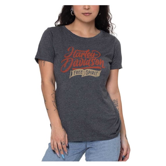 Harley-Davidson Women's Free Spirit Scoop Neck Short Sleeve Curved Tee (L), Harley Davidson