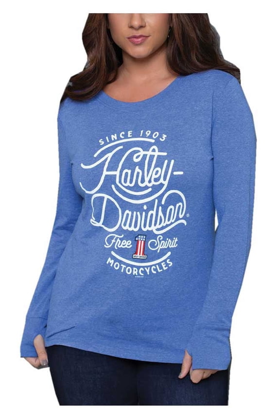 Women's Frolic Long Sleeve High-Low Scoop Neck Shirt, Blue (3XL), Harley Davidson