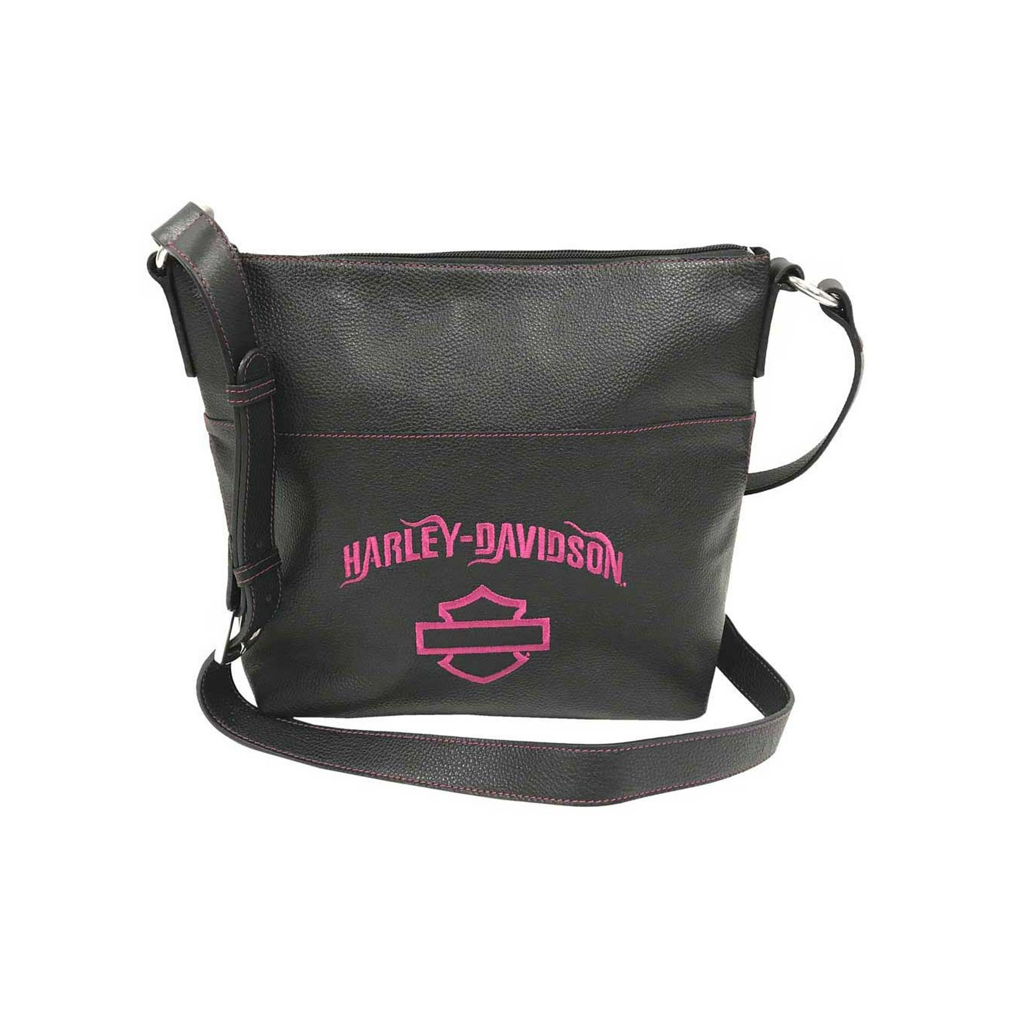 Harley-Davidson Women's Fuchsia Embroidery Bucket Purse, Black  FEE2514-FUHBLK, Harley Davidson 
