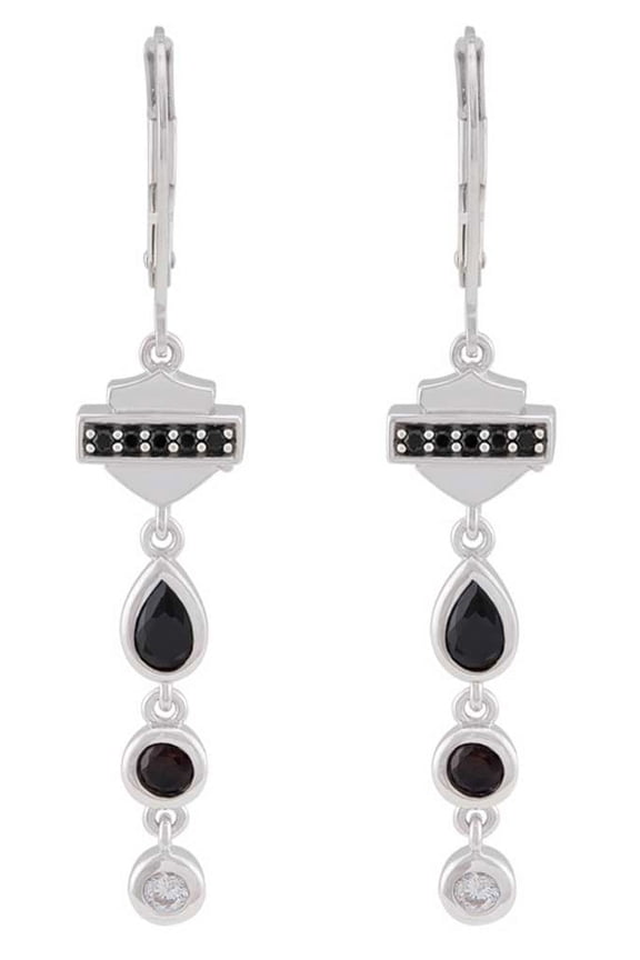 Women's Garland Stones Bar & Shield Drop Dangle Earrings, Silver, Harley Davidson