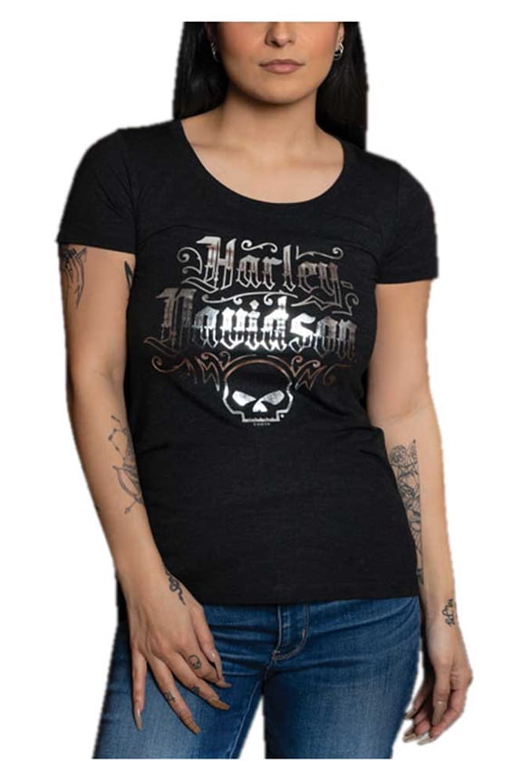 Women's Goth Willie G Skull Short Sleeve Scoop Neck Tee (2XL), Harley Davidson