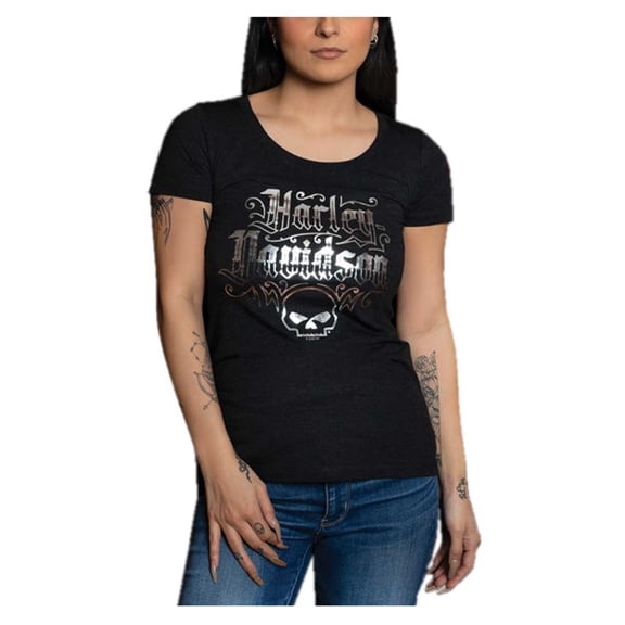 Harley-Davidson Women's Goth Willie G Skull Short Sleeve Scoop Neck Tee (XL), Harley Davidson