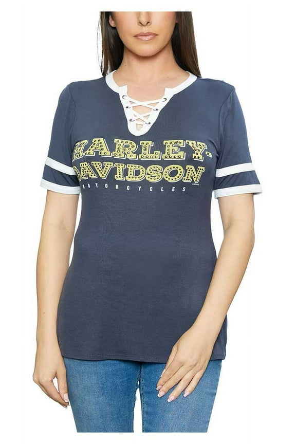 Women's Gutenberg Guide Short Sleeve Laced V-Neck Tee (M), Harley Davidson