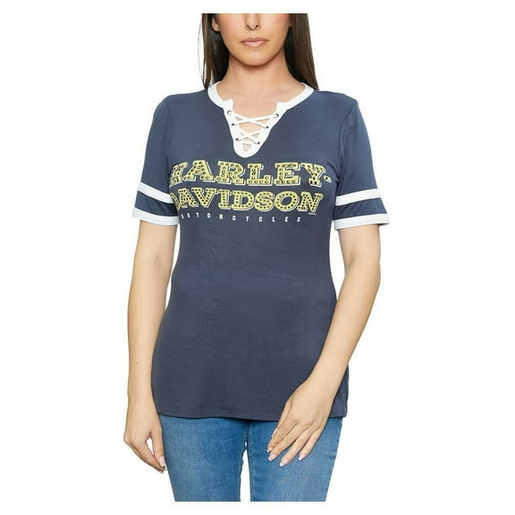Harley-Davidson Women's Gutenberg Guide Short Sleeve Laced V-Neck Tee (M), Harley Davidson