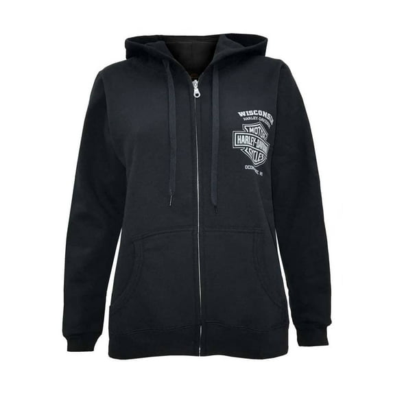 Harley-Davidson Women's Hasten Distressed Zippered Hoodie, Solid Black (3XL), Harley Davidson