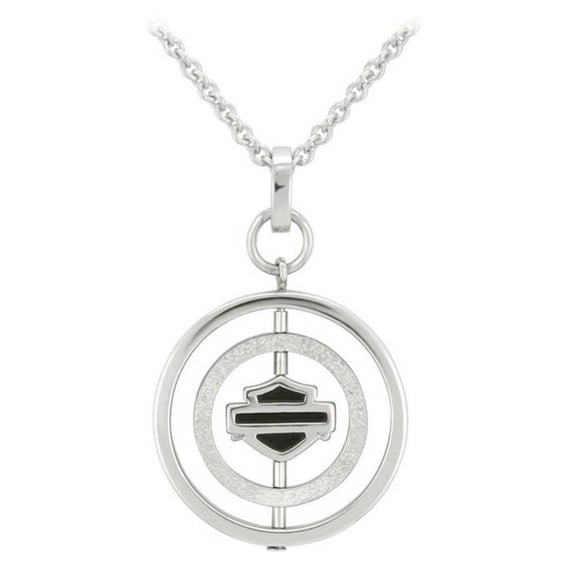 Harley-Davidson Women's Large Circle Bar & Shield Spinner Necklace, Silver, Harley Davidson