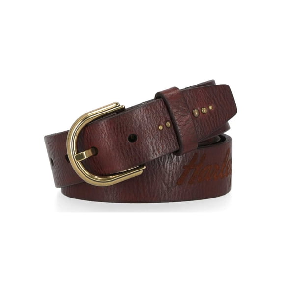 Harley-Davidson Women's Laser Etched Logo Bling Genuine Leather Belt - Brown (L), Harley Davidson