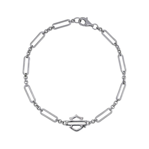 Harley-Davidson Women's Link & Length Bar & Shield Chain Bracelet - Silver (6.5), Harley Davidson