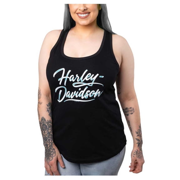 Harley-Davidson Women's Lit Script Racerback Sleeveless Tank Top - Black (M), Harley Davidson