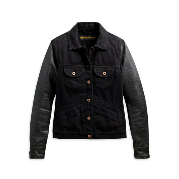 Harley-Davidson Women's Logo Leather Sleeve Denim Jacket - 98411-20VW