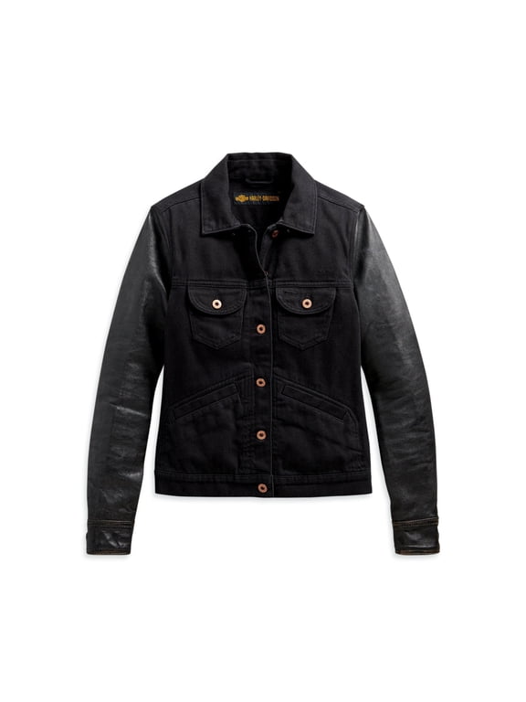 Women's Logo Leather Sleeve Denim Jacket - 98411-20VW