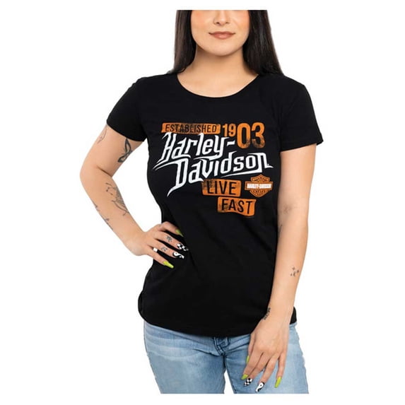 Harley-Davidson Women's Mania Round Neck Short Sleeve Cotton Tee - Black (M), Harley Davidson
