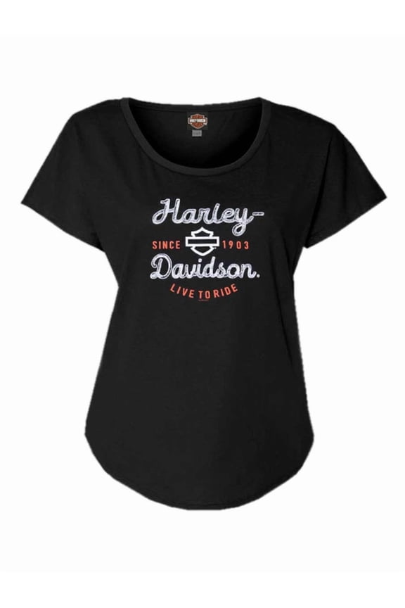 Women's Marshall Short Sleeve Cotton Dolman Tee, Black (3XL), Harley Davidson