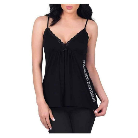 Harley-Davidson Women's Midnight Embellished Black Lace Front Sleep Cami (L), Harley Davidson