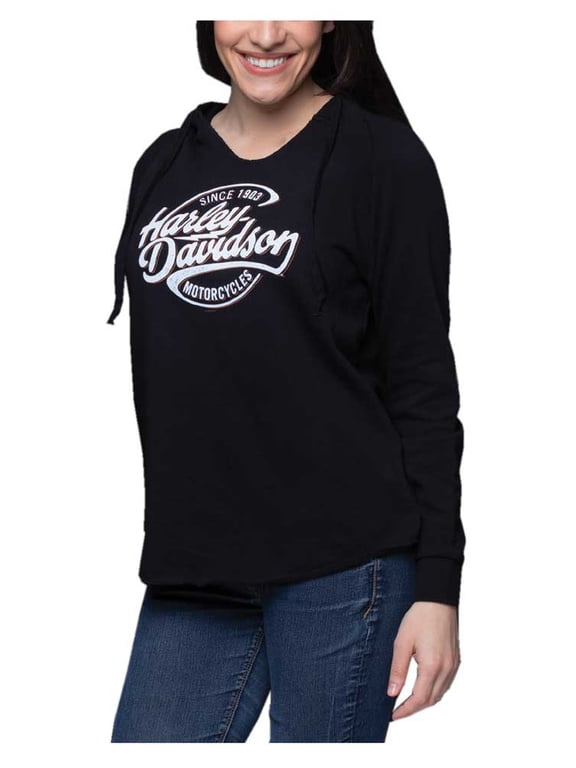 Women's Oil Surge Raw-Edge V-Neck Pullover Hoodie (S), Harley Davidson