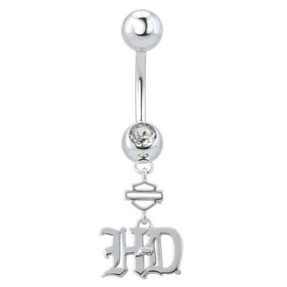 Harley-Davidson Women's Old English Script Bar & Shield Drop Belly Ring HDZ0063, Harley Davidson