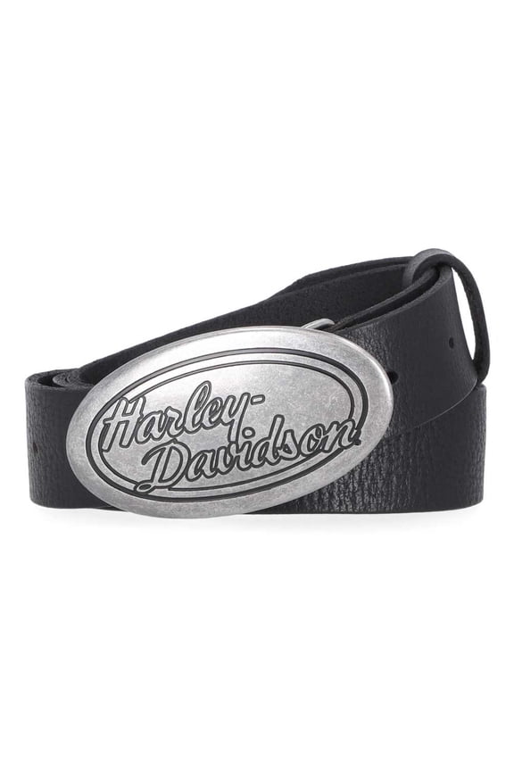 Women's Oval H-D Script Buckle Genuine Leather Belt, Black (L), Harley Davidson