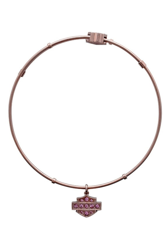 Women's Pink Bling Bar & Shield Bangle Bracelet Stainless Steel, Harley Davidson