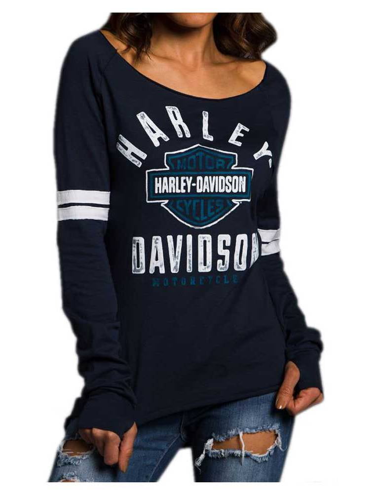 Harley-Davidson Women's Power Curve Long Sleeve Raglan Shirt, Blue  5Q31-HC2Q (M), Harley Davidson