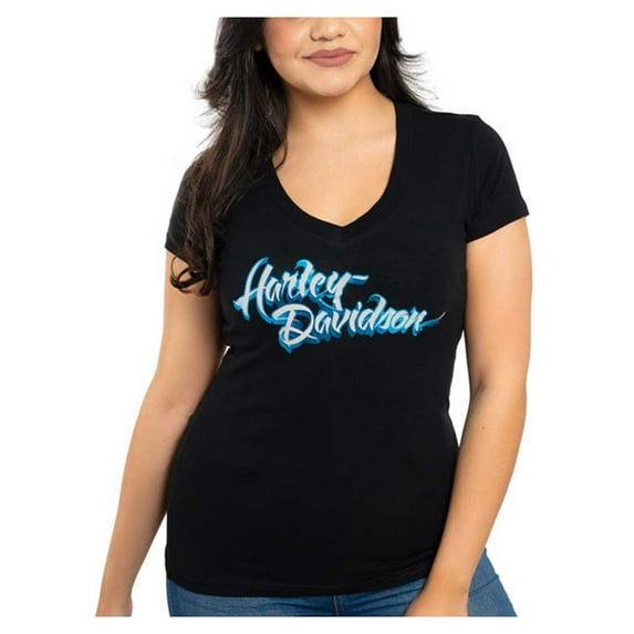 Harley-Davidson Women's Punchline Foiled Short Sleeve V-Neck Cotton Tee (XS), Harley Davidson