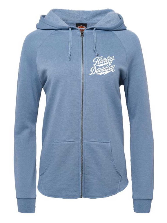 Harley-Davidson Women's Quickdraw Zip-Up Raw-Edge Hoodie, Misty Blue (M)