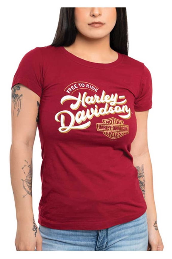 Women's Record Year Metallic Short Sleeve Tee - Cardinal (XL), Harley Davidson
