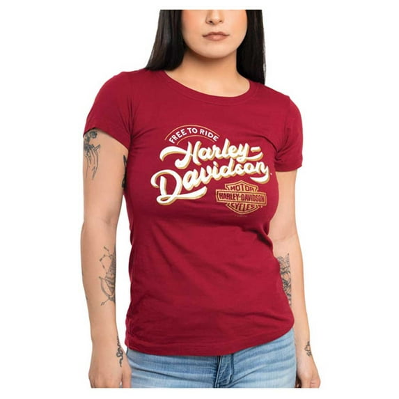 Harley-Davidson Women's Record Year Metallic Short Sleeve Tee - Cardinal (XL), Harley Davidson