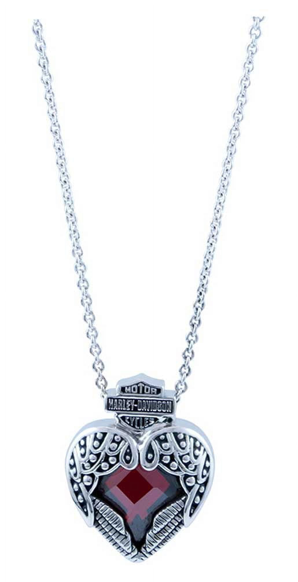 Harley-Davidson Women's Red Crystal Wing Heart Bar & Shield Necklace - Silver, Harley Davidson