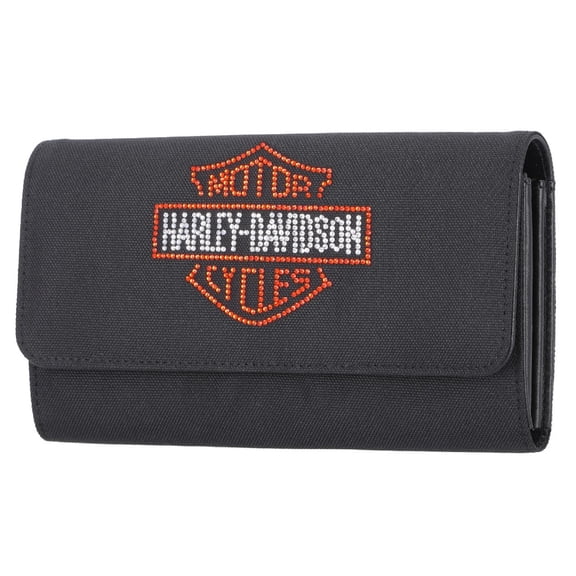 Harley-Davidson Women's Rhinestone Embellished Bar & Shield Clutch - Black, Harley Davidson