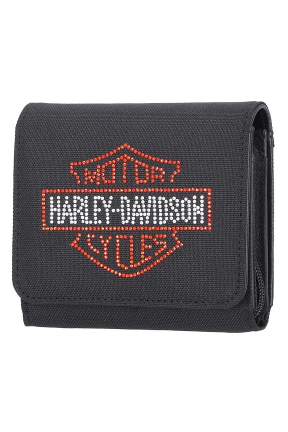 Women's Rhinestone Embellished Bar & Shield Indexer Wallet, Harley Davidson