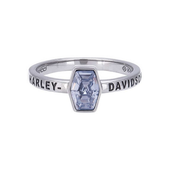 Harley-Davidson Women's Ruthenium Plated Stone Stackable Ring, Gray HDR0489 (8), Harley Davidson