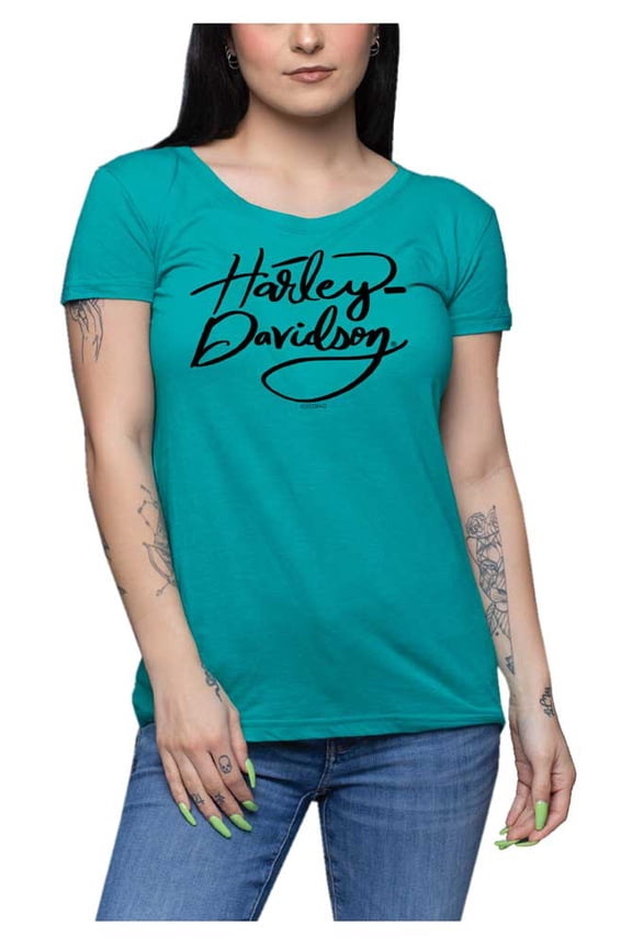 Women's Scribble Pop Round Neck Short Sleeve Tee – Jade (2XL), Harley Davidson