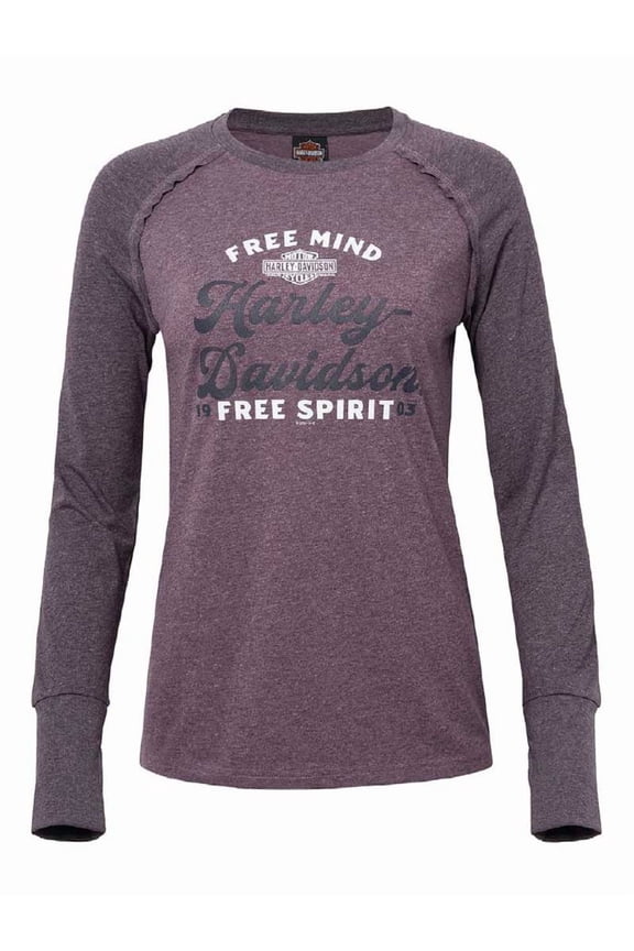 Women's Seagrass Long Sleeve High-Low Raglan Tee, Purple (XL), Harley Davidson