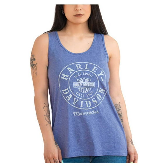 Harley-Davidson Women's Silver Metallic High-Low Sleeveless Tank Top - Blue (XL), Harley Davidson