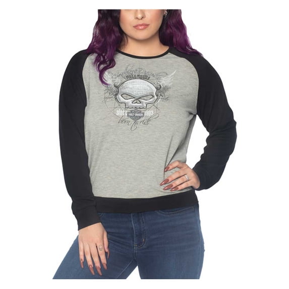 Harley-Davidson Women's Skull Wings Long Sleeve Raglan Tri-Blend Shirt (3XL), Harley Davidson