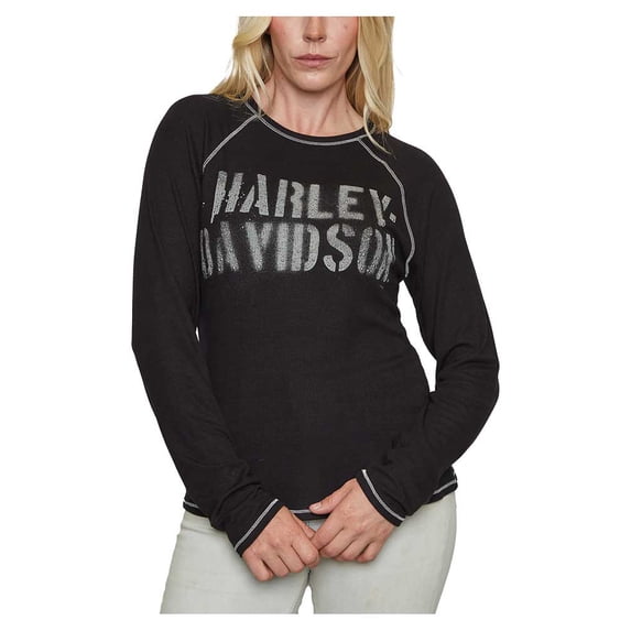 Harley-Davidson Women's Stencil Embellished Long Sleeve Scoop Neck Shirt (2XL), Harley Davidson