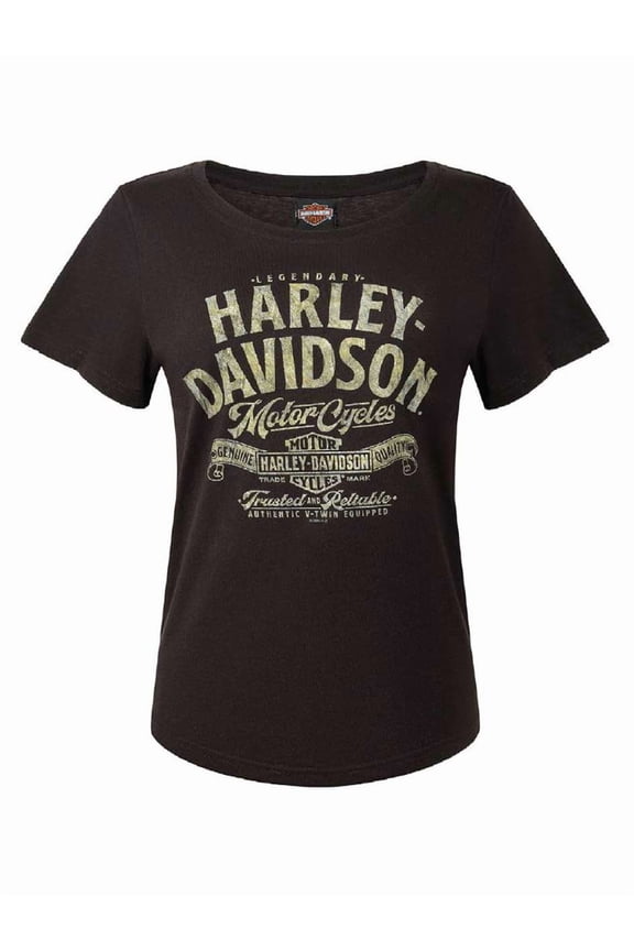 Women's Stronghold Short Sleeve Poly-Blend Tee, Black (L), Harley Davidson