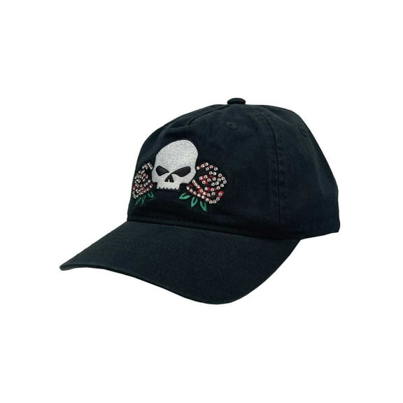 Harley-Davidson Women's Studded Roses & Skull Adjustable Dad Hat, Black, Harley Davidson