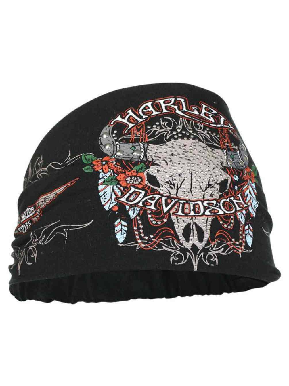 HarleyDavidson Women's Studded Steer Skull Headband Scrunchie, Black