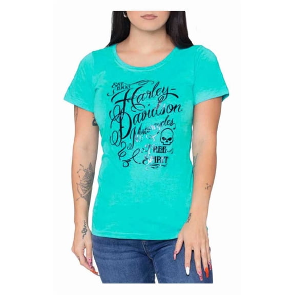 Harley-Davidson Women's Swirl Spirit Foil Scoop Neck Short Sleeve Tee, Blue (L), Harley Davidson