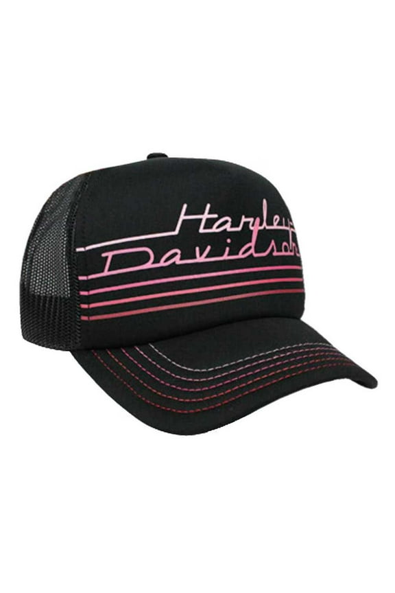 Women's Throwback Mesh Snap Back Trucker Cap, Black BCC116191, Harley Davidson